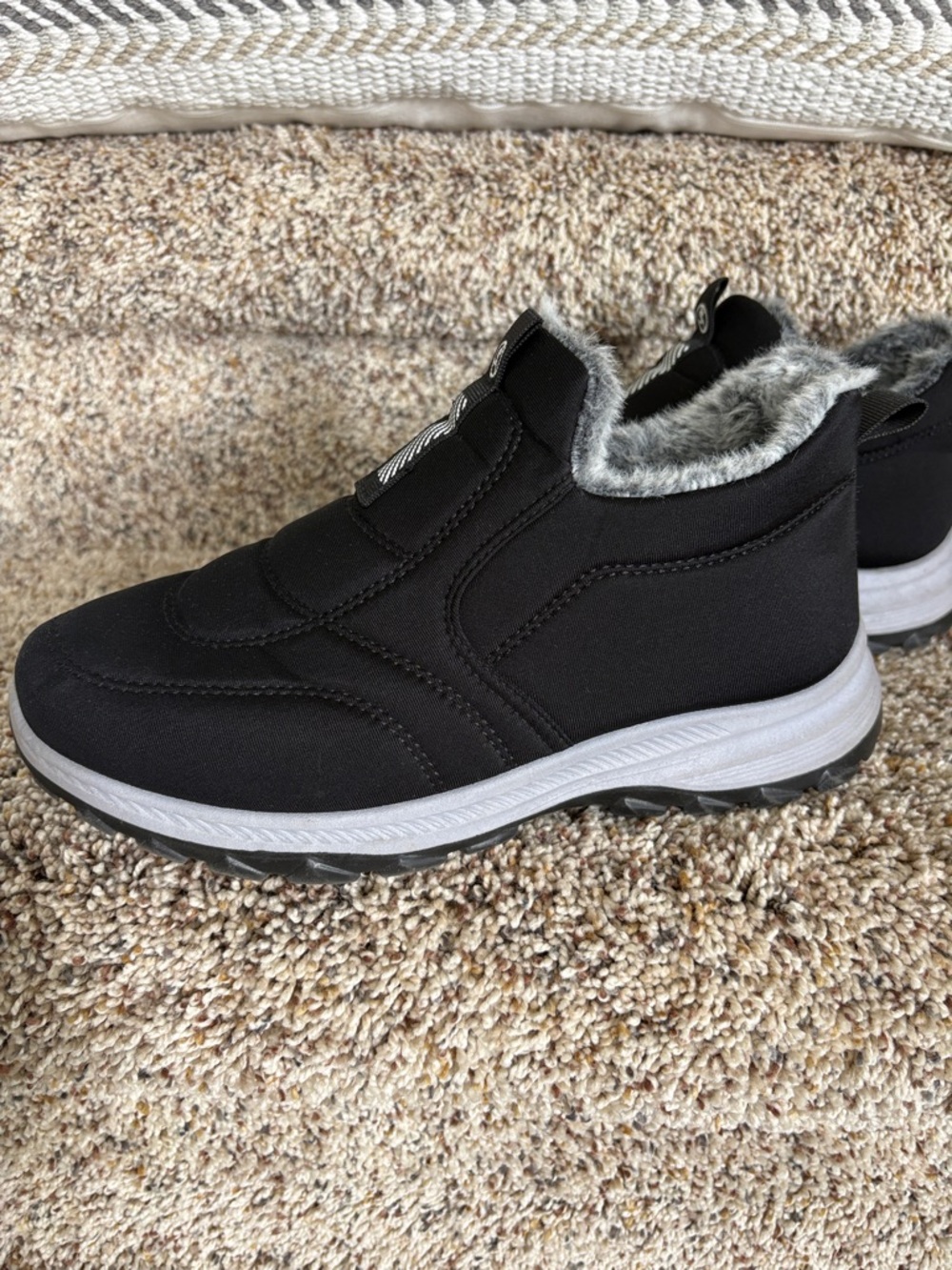 Black Faux Fur Lined Slip-On Winter Sneaker Boot